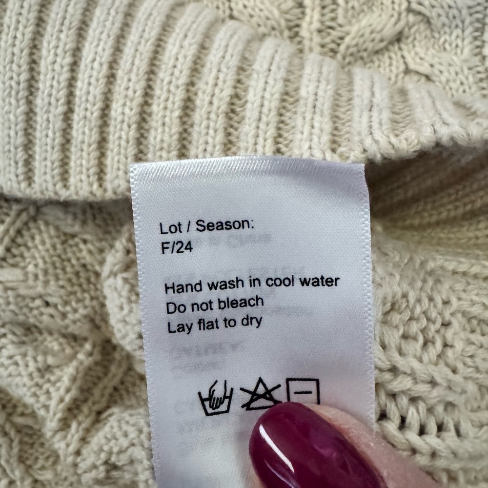 Denimist American Flag Cable Knit Sweater Oatmeal Cream Preppy Patriotic USA J32 - Picture 8 of 9